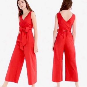 J. Crew red poplin wide leg jumpsuit. NWT. Size 4